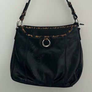 BRIGHTON RENALEE Black Patent Leather Leopard Handbag Purse vintage